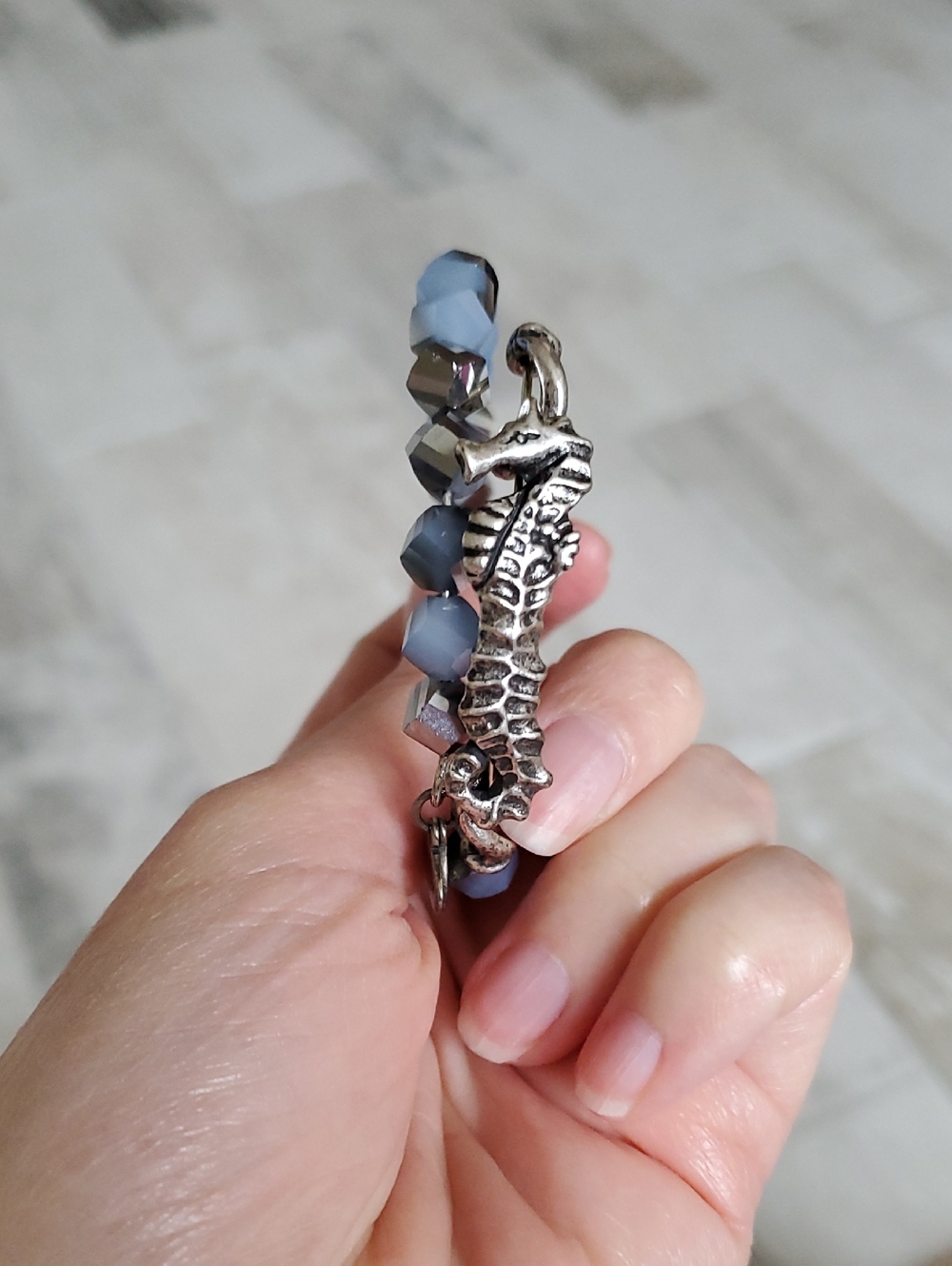 Alex And Ani Silver Seahorse Stretch Bracelet with Blue Beads